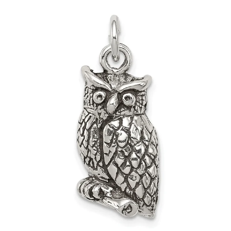 custom crystal pendant necklace for brides -Diamond2Deal 925 Sterling Silver Antiqued and Textured Perched Owl Pendant