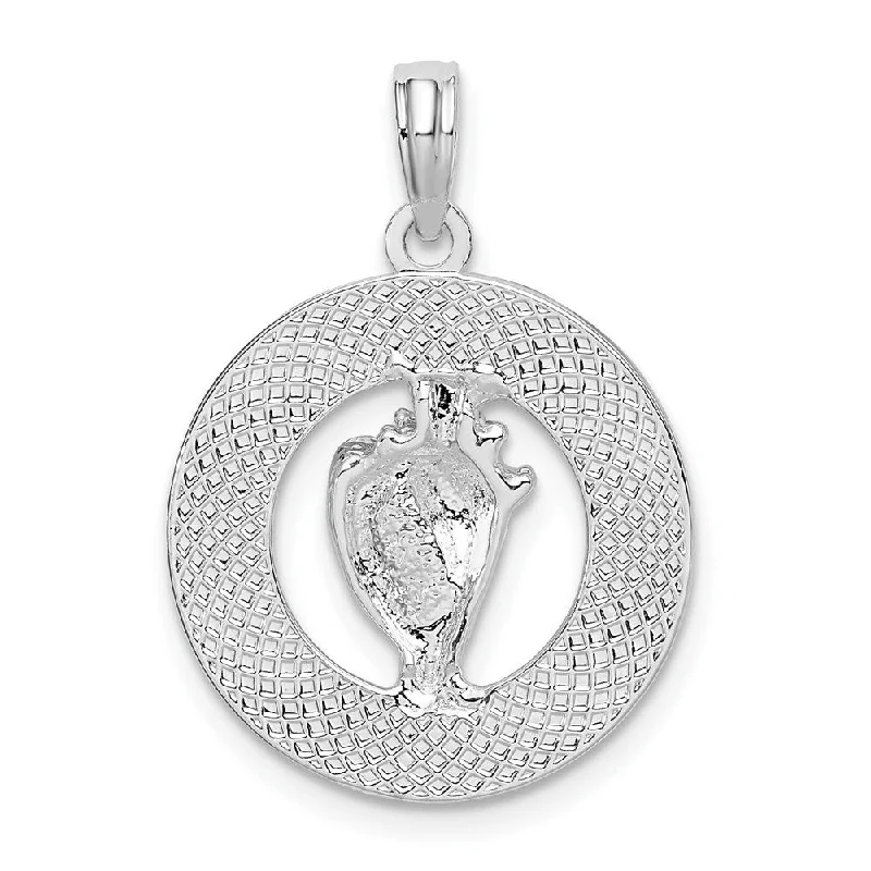 personalized bar pendant necklace with initials -Diamond2Deal 925 Sterling Silver Bahamas Circle Shell Pendant (L-25.03mm)