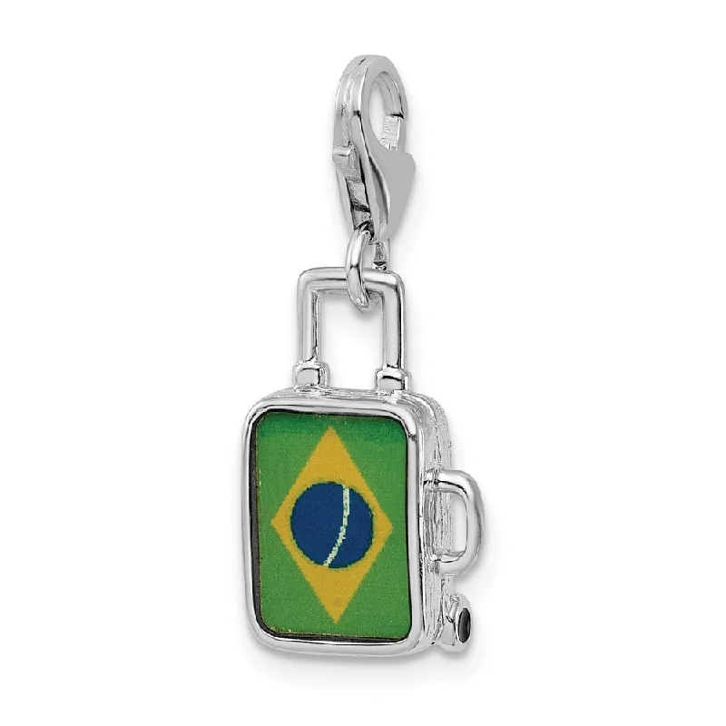 women’s pendant necklace with crystal gemstone -Diamond2Deal 925 Sterling Silver Enameled Brazilian Flag Suitcase Lobster Clasp Pendant