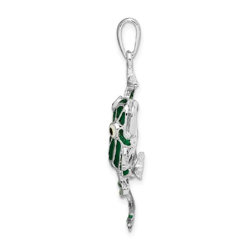 personalized pendant necklace with initials silver -Diamond2Deal 925 Sterling Silver Enameled Green Frog Pendant (L-39mm, W-31mm)