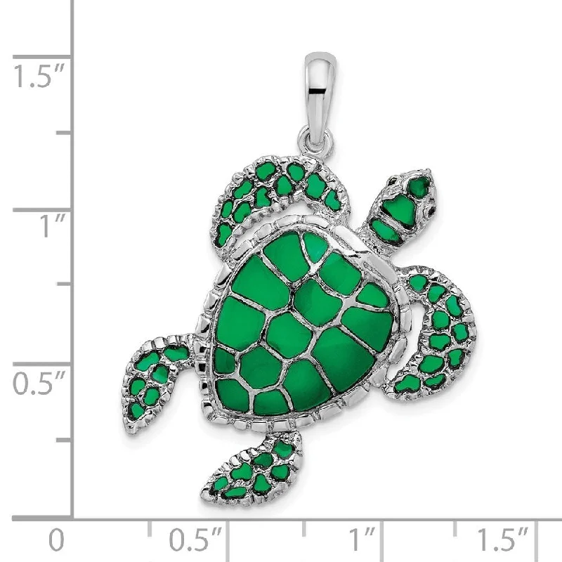 women’s pendant necklace with moonstone and crystal -Diamond2Deal 925 Sterling Silver Enameled Green Sea Turtle Pendant (L-37mm, W-30mm)