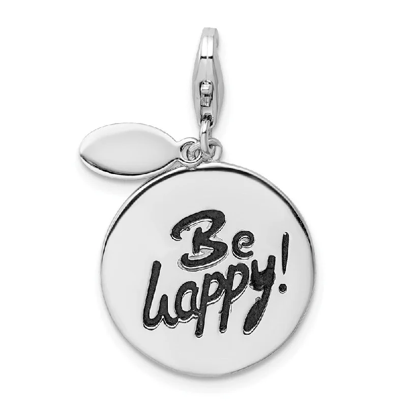 celestial pendant necklace with custom engraving -Diamond2Deal 925 Sterling Silver Polished BE Happy Lobster Clasp Pendant