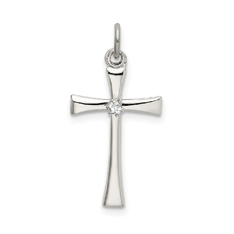 custom silver pendant necklace with moonstone charm -Diamond2Deal 925 Sterling Silver Polished CZ Cross Pendant (L- 23 mm, W- 12 mm)