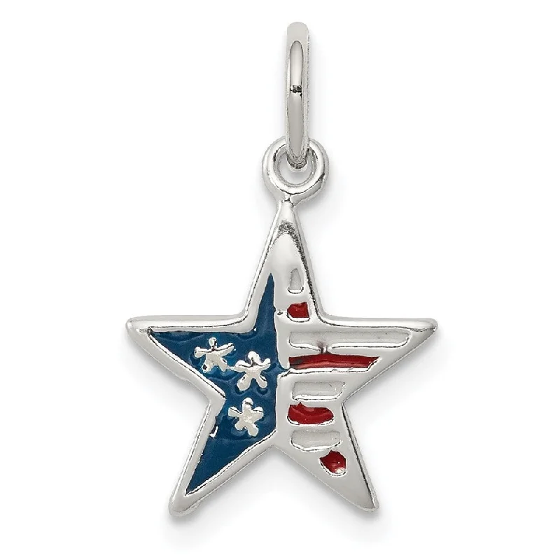 custom engraved crystal pendant necklace for brides -Diamond2Deal 925 Sterling Silver Polished Enamel American Flag Star Pendant