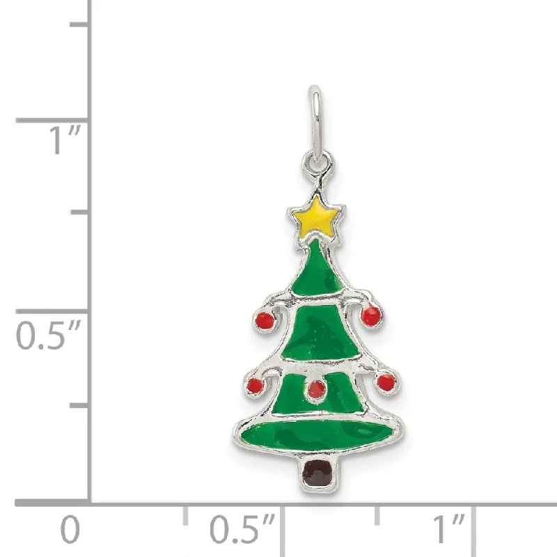 unique silver pendant necklace with nameplate -Diamond2Deal 925 Sterling Silver Polished Enamel Christmas Tree Pendant