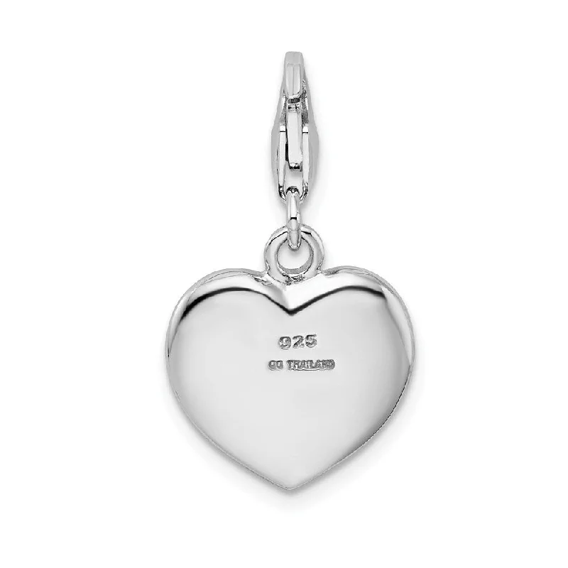 personalized pendant necklace for couple anniversary -Diamond2Deal 925 Sterling Silver Polished Enameled CZ On Board Heart Pendant (L- 17 mm, W- 15 mm)