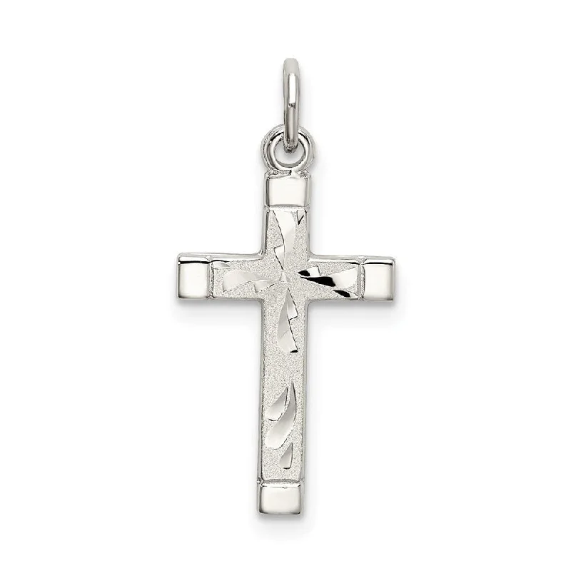 sterling silver pendant necklace for brides -Diamond2Deal 925 Sterling Silver Polished Satin Diamond Cut Cross Pendant (L- 21 mm, W- 12 mm)