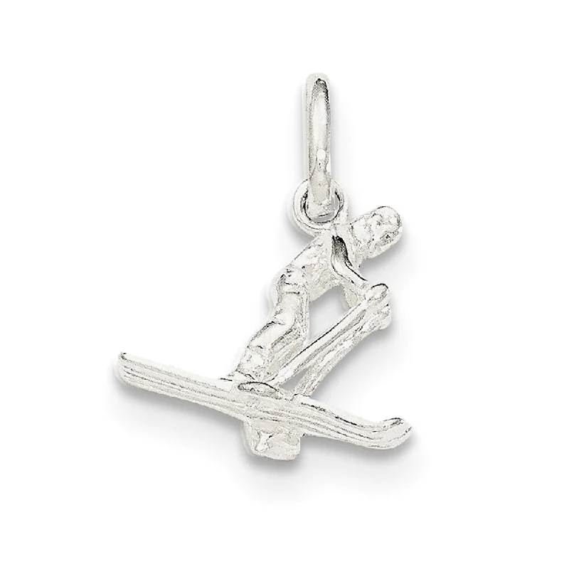 silver pendant necklace with diamond charm -Diamond2Deal 925 Sterling Silver Polished Skier Pendant