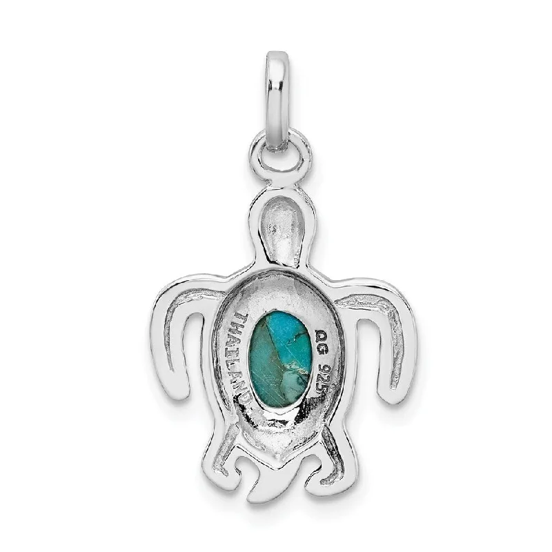 personalized gold pendant necklace with gemstone -Diamond2Deal 925 Sterling Silver Rhodium Oxidized Reconstituted Turquoise Turtle Pendant (L- 26.5 mm, W- 15 mm)