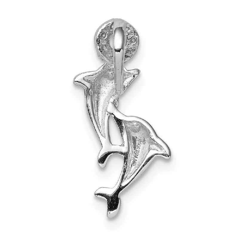 silver pendant necklace with custom engraving -Diamond2Deal 925 Sterling Silver Rhodium-plated Crystal Dolphins Chain Slide