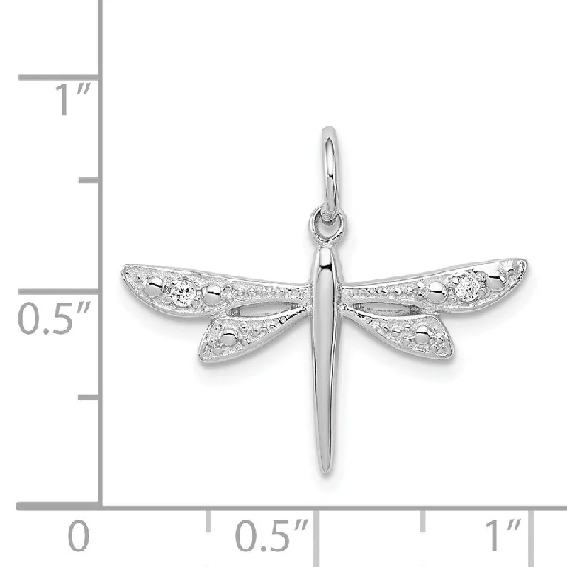 unique silver pendant necklace with nameplate -Diamond2Deal 925 Sterling Silver Rhodium-plated Cubic Zirconia Dragonfly Pendant