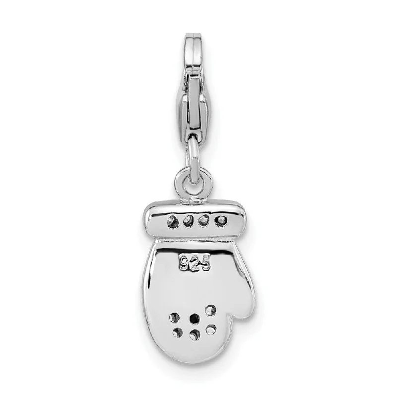 sterling silver pendant necklace for special occasions -Diamond2Deal 925 Sterling Silver Rhodium-plated Cubic Zirconia Enameled Mitten Pendant and Charm (L-24.65mm, W-7.8mm)