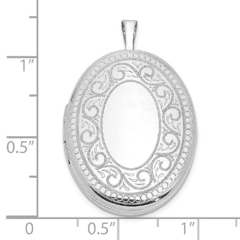 sterling silver pendant necklace for men -Diamond2Deal 925 Sterling Silver Rhodium-plated Paisley Border Oval Locket Pendant, (L-31.8mm, W-20.5mm)