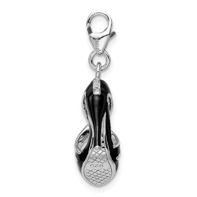 custom engraved bar pendant necklace silver -Diamond2Deal 925 Sterling Silver Rhodium-plated Polished 3-D Enameled Black High Heel Charm with Fancy Lobster Clasp