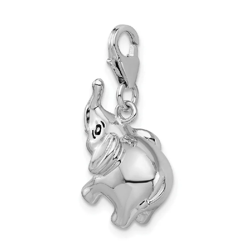 personalized gemstone pendant necklace silver -Diamond2Deal 925 Sterling Silver Rhodium-plated Polished 3-D Enameled Elephant Charm with Fancy Lobster Clasp