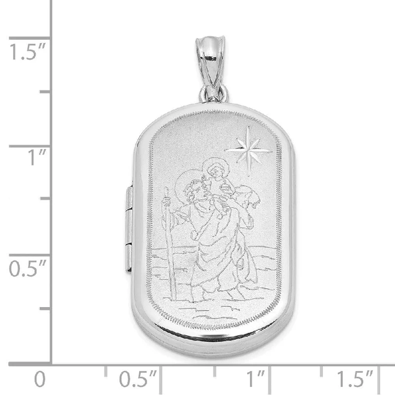 personalized pendant necklace for birthday gift -Diamond2Deal 925 Sterling Silver Satin St. Christopher 30x19mm Rectangle Locket