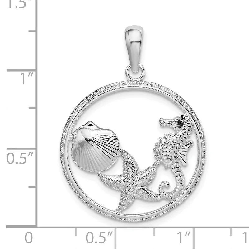 gold pendant necklace with crystal for women -Diamond2Deal 925 Sterling Silver Sealife Round Pendant (L-31.65mm)