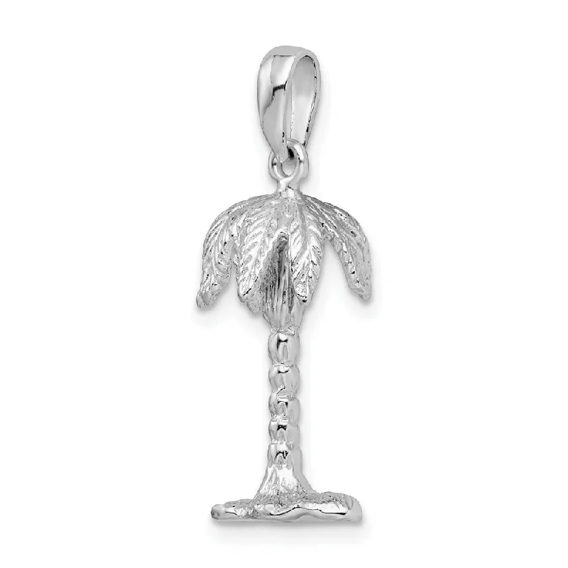 sterling silver pendant necklace with gemstone charm -Diamond2Deal 925 Sterling Silver Textured 3D Palm Tree Pendant (L-29.21mm)