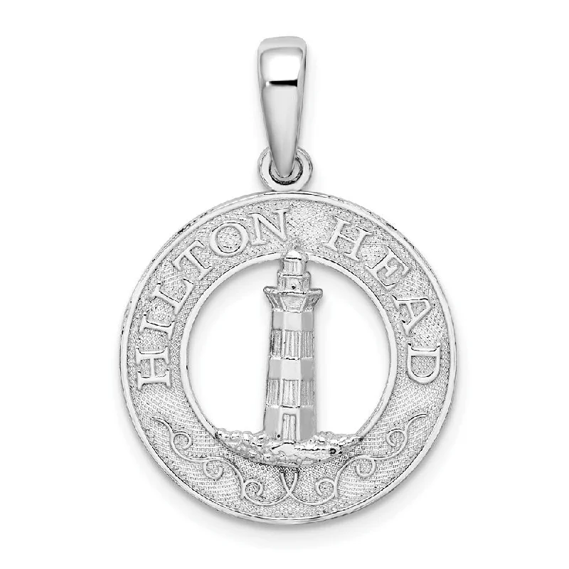 personalized pendant necklace with nameplate -Diamond2Deal 925 Sterling Silver Textured Hilton Head Circle Lighthouse Pendant (L-26.7mm)