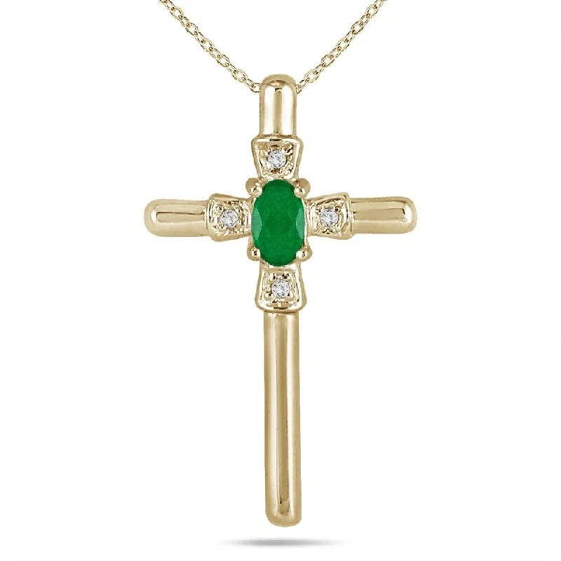 silver pendant necklace with initials and charm -Emerald and Diamond Cross Pendant in 10K Yellow Gold