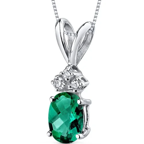 personalized gold pendant necklace for couples -Emerald and Diamond Pendant Necklace 14K White Gold 0.74 Carat Oval