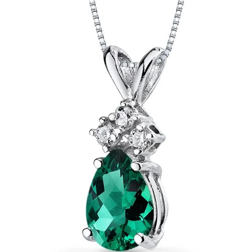 women’s pendant necklace with personalized star -Emerald and Diamond Pendant Necklace 14K White Gold 0.60 Carat Pear Shape