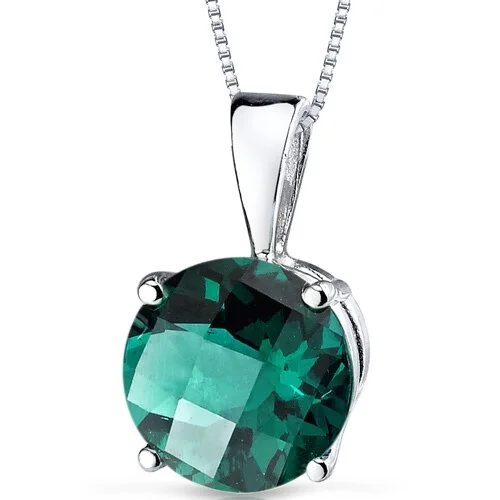 engraved pendant necklace for bridesmaids gift -Emerald Pendant Necklace 14 Karat White Gold Round 1.63 Carats