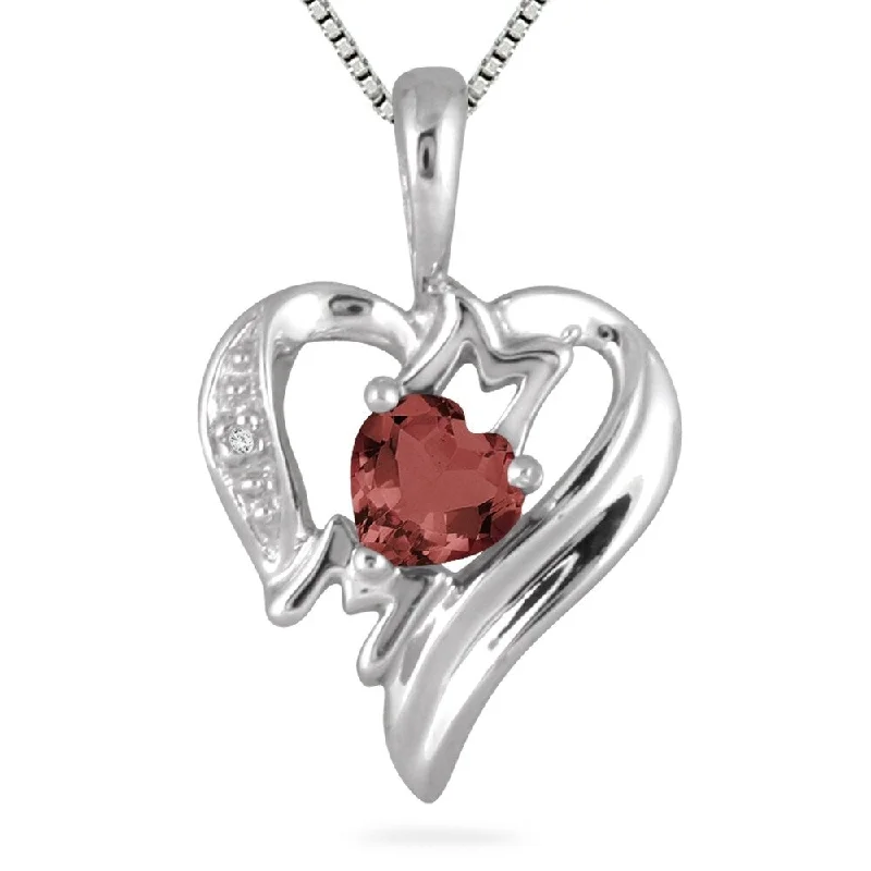 custom crystal pendant necklace for wedding -Garnet and Diamond Heart MOM Pendant in 10K White Gold