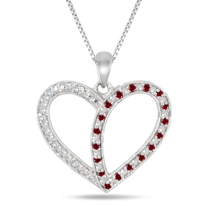 custom silver pendant necklace for wedding anniversary -Garnet and Diamond Heart Pendant in .925 Sterling Silver