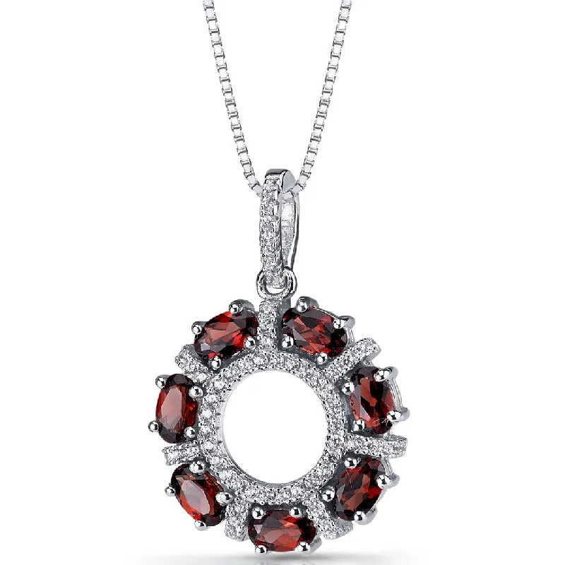 engraved pendant necklace with initials silver -Garnet Dahlia Pendant Necklace Sterling Silver 1.75 Carats