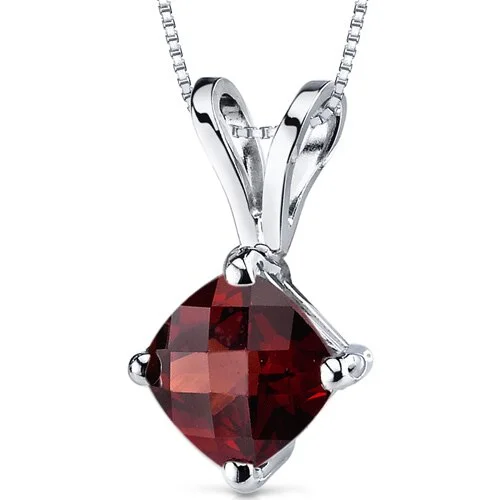 personalized pendant necklace for girlfriend -Garnet Pendant Necklace 14 Karat White Gold Cushion 1.1 Carats