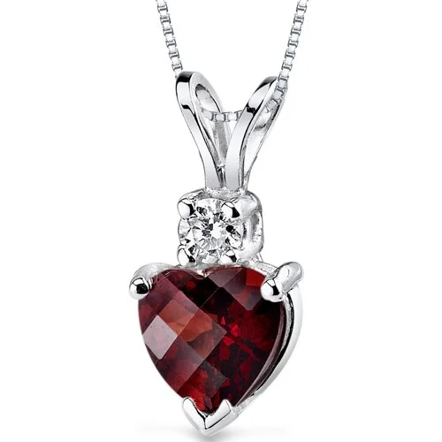 custom pendant necklace for best friend -Garnet and Diamond Pendant Necklace 14K White Gold 1.31 Carats Heart Shape