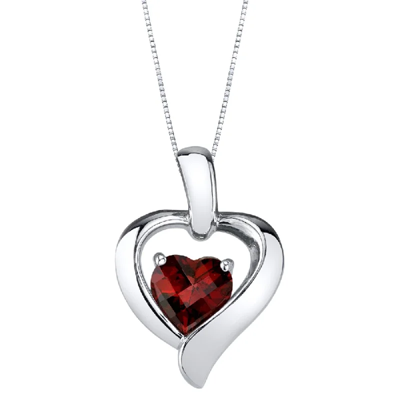 custom engraved crystal pendant necklace silver -Garnet Sterling Silver Heart in Heart Pendant Necklace