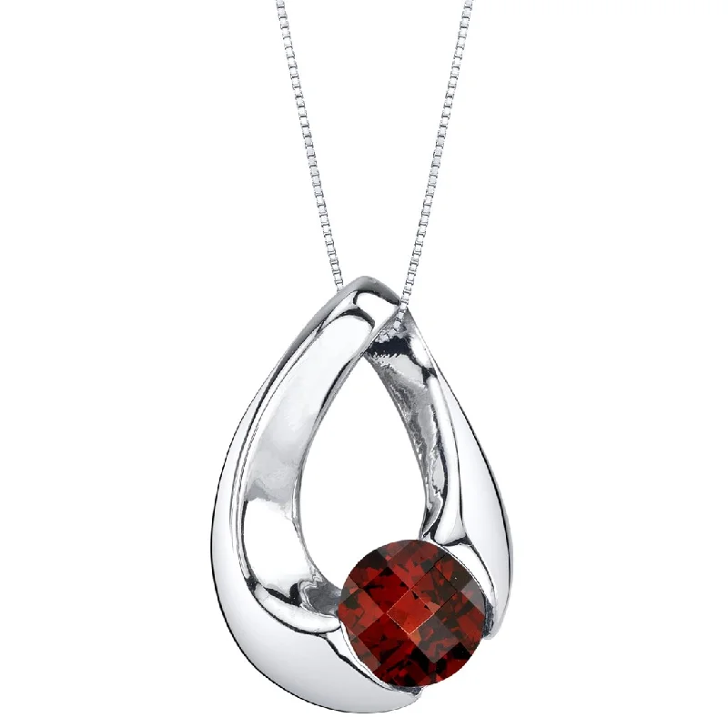 trendy gold pendant necklace with charm -Garnet Sterling Silver Slider Pendant Necklace