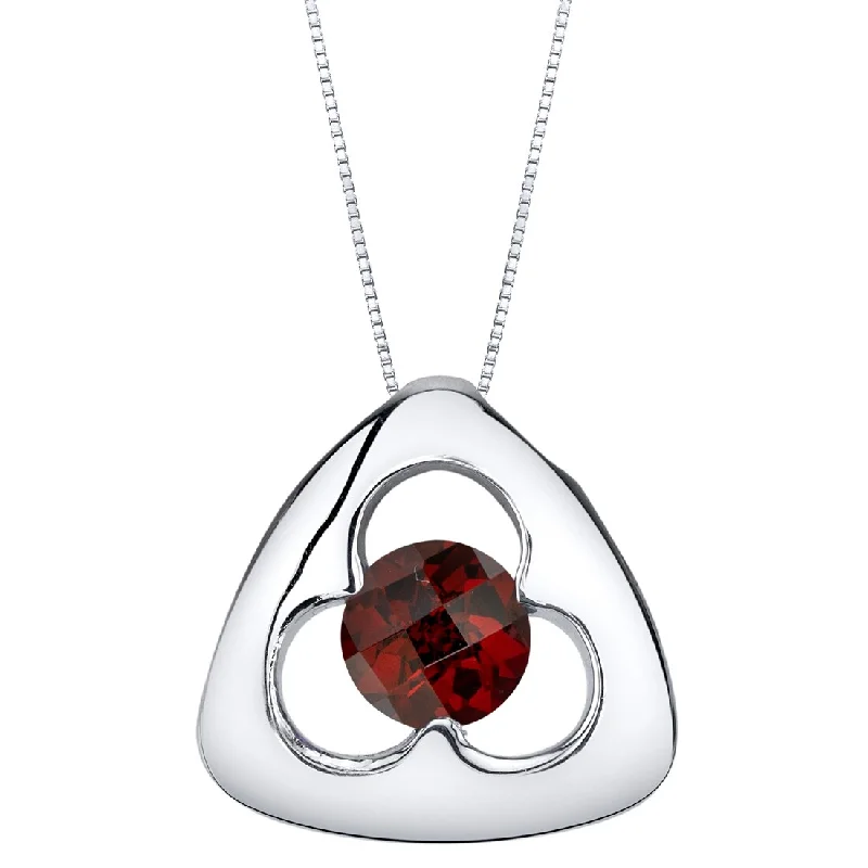 custom gemstone pendant necklace with engraving -Garnet Sterling Silver Trinity Knot Pendant Necklace