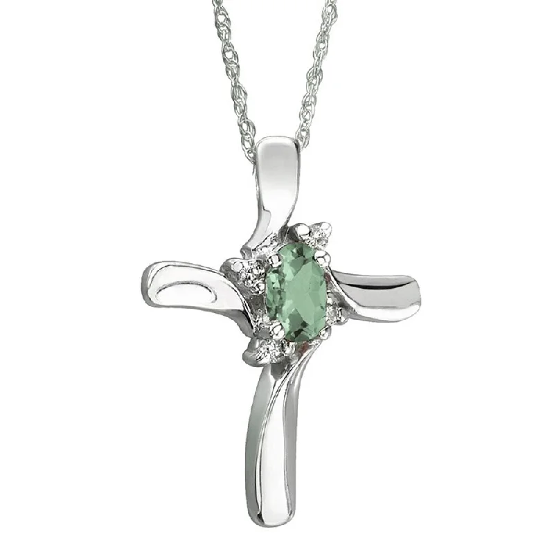 custom engraved pendant necklace for best friend -Green Amethyst Cross Diamond Pendant 10k White Gold