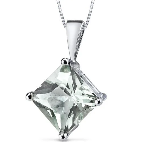 custom pendant necklace with crystal and initials -Green Amethyst Pendant Necklace 14 Karat White Gold 2.21 Carats