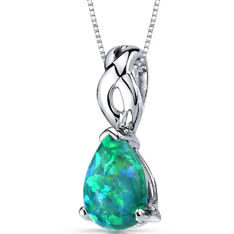 celestial pendant necklace with crystal for women -Green Opal Pendant Necklace Sterling Silver Pear 1.75 Carats