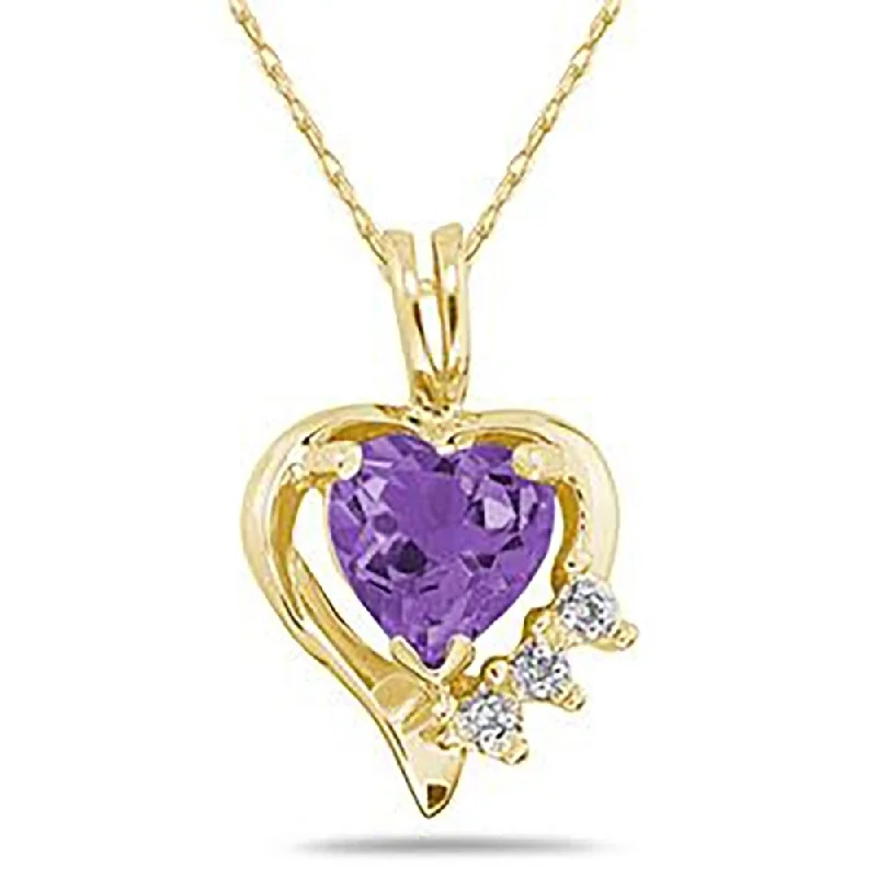 celestial pendant necklace with gold moonstone -Heart Shape Amethyst & Diamond Pendant in 10K Yellow Gold