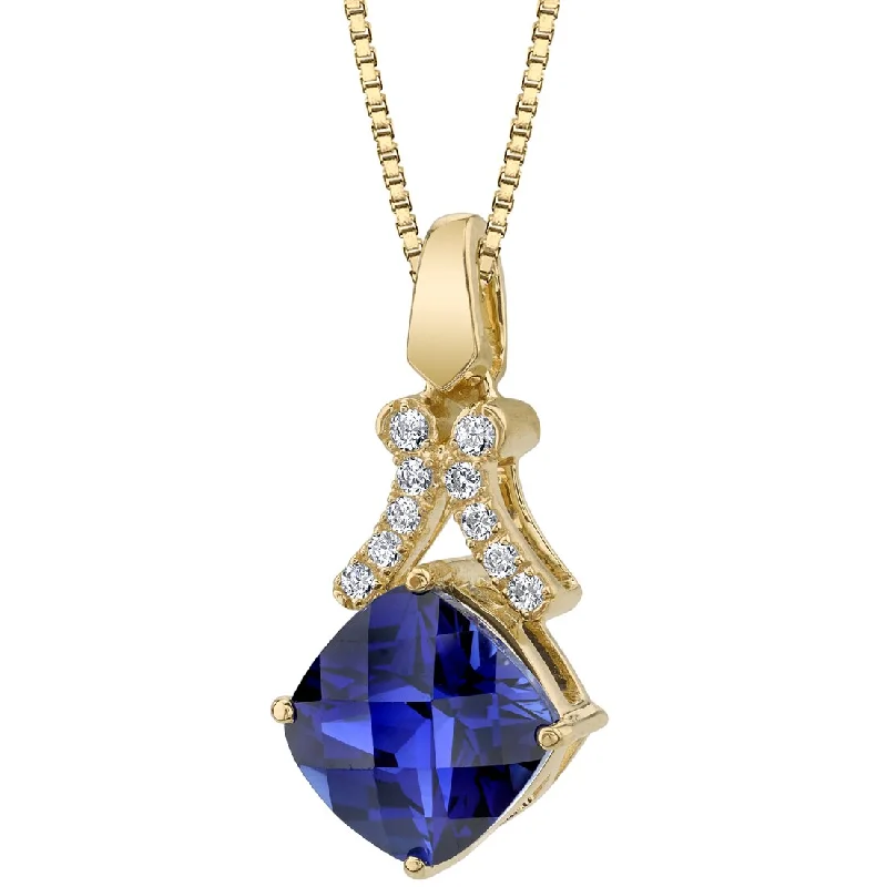 women’s heart pendant necklace with initials -Created Blue Sapphire 14K Yellow Gold Cushion-Cut Swivel Pendant Necklace 4.25 Carats