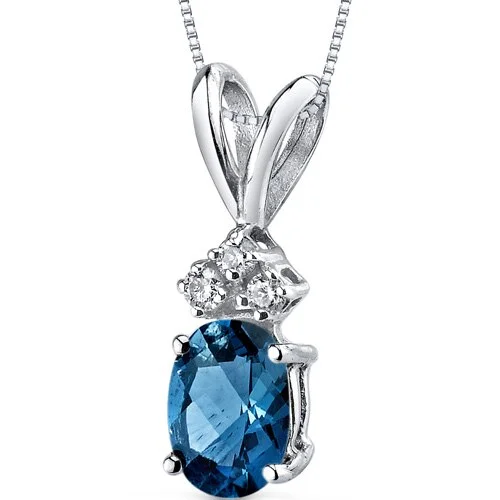 trendy pendant necklace with moonstone -London Blue Topaz and Diamond Pendant Necklace 14K White Gold 0.91 Carat Oval