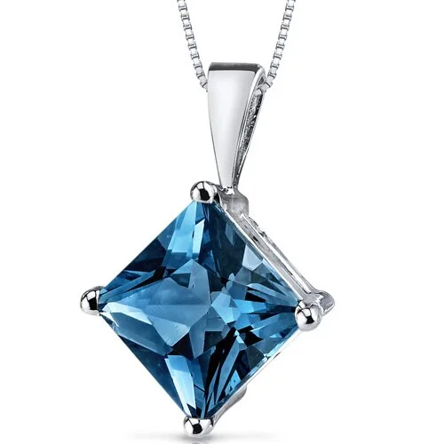 women’s silver pendant necklace with charm for brides -London Blue Topaz Pendant Necklace 14 Karat White Gold 2.96 Cts