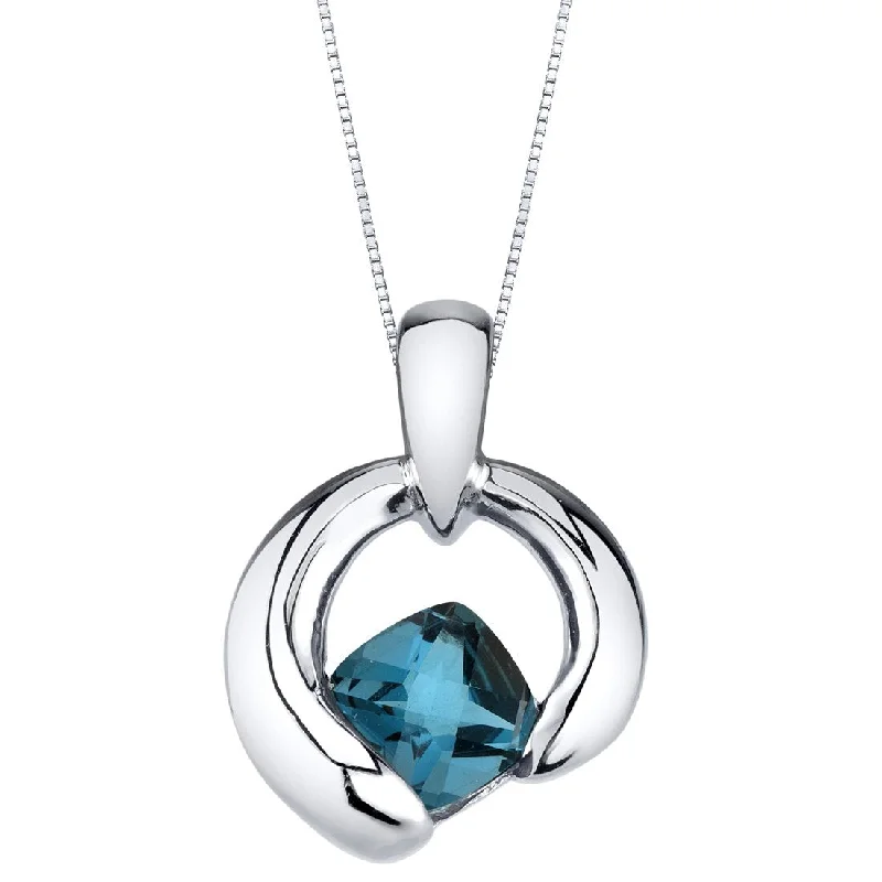 women’s pendant necklace with gemstone heart -London Blue Topaz Sterling Silver Cushion Cut Orbit Pendant Necklace