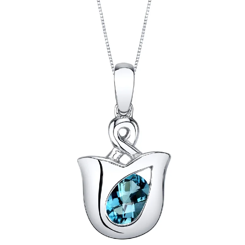 personalized heart pendant necklace for mom -London Blue Topaz Sterling Silver Tulip Pendant Necklace