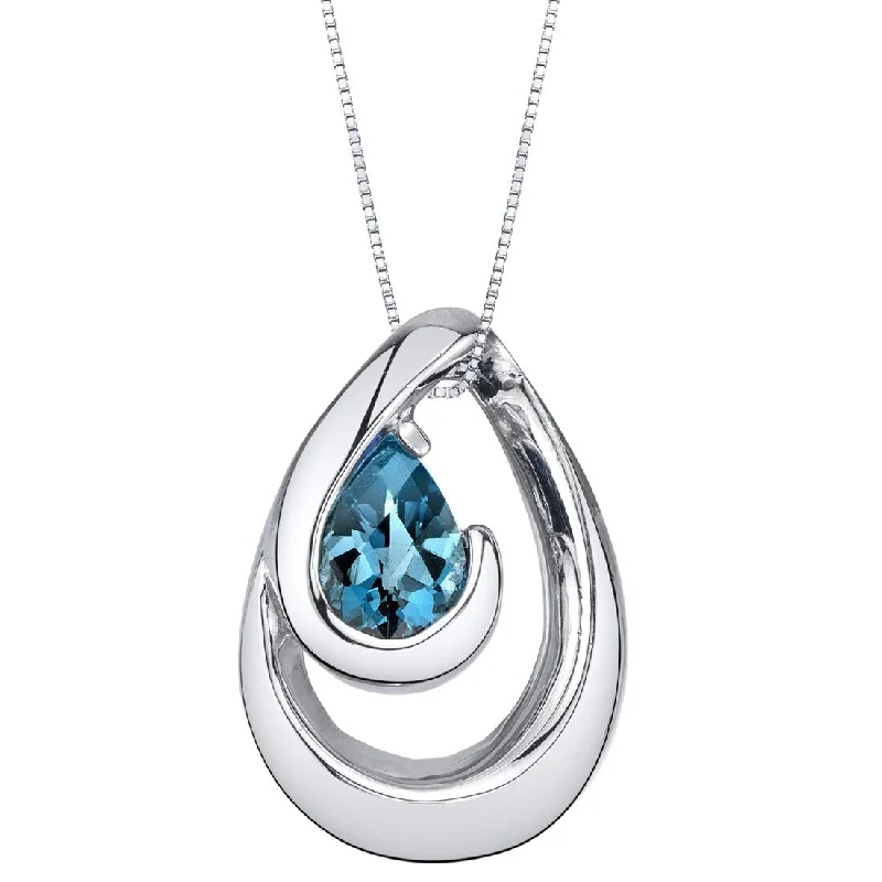 personalized pendant necklace with unique charm -London Blue Topaz Sterling Silver Wave Pendant Necklace