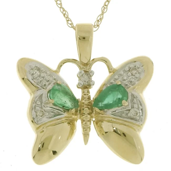 custom moon pendant necklace with crystal -Marquee 14k Gold Emerald Diamond Butterfly Pendant