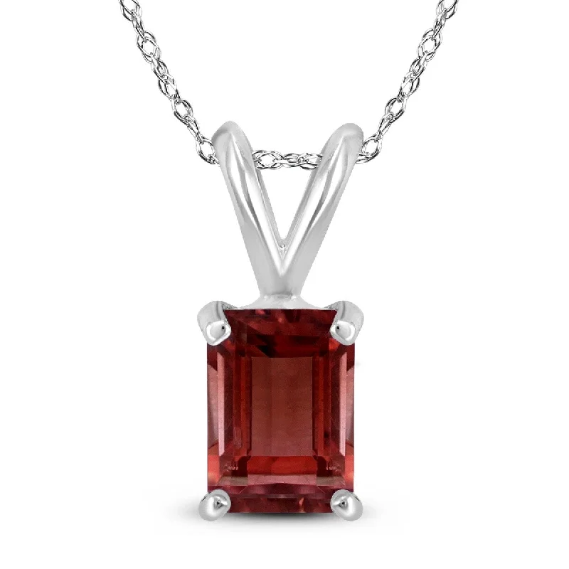 custom pendant necklace with crystal and initials -Marquee 14K White Gold 6x4MM Emerald Shaped Garnet Pendant