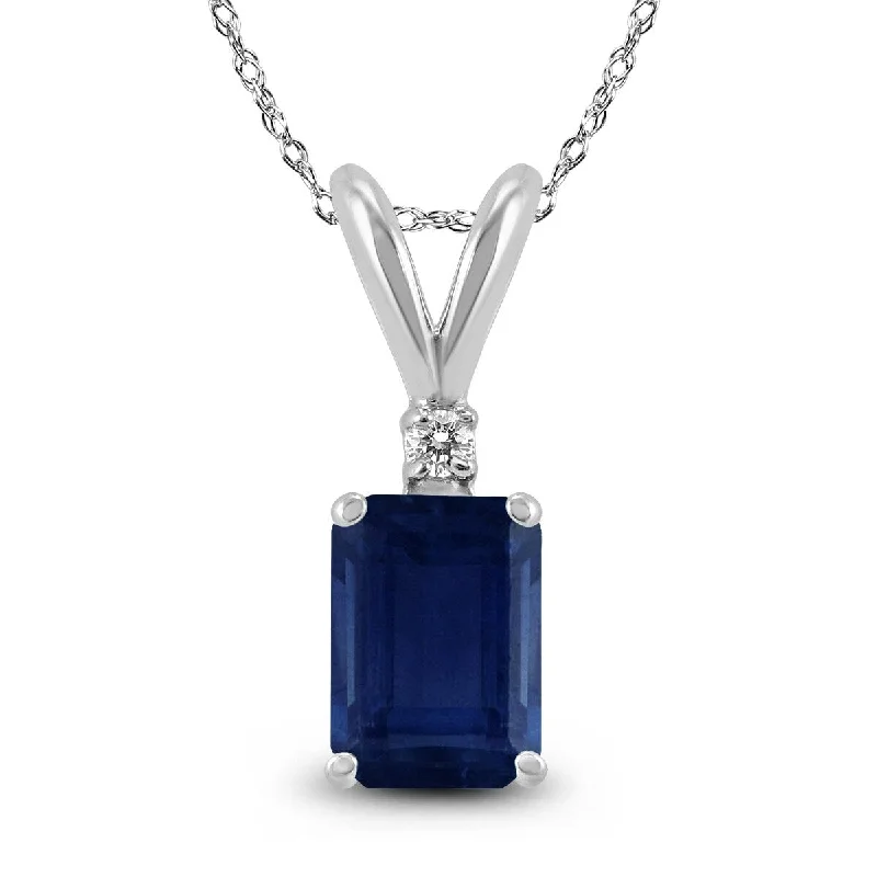 custom crystal pendant necklace for wedding -Marquee 14K White Gold 6x4MM Emerald Shaped Sapphire and Diamond Pendant