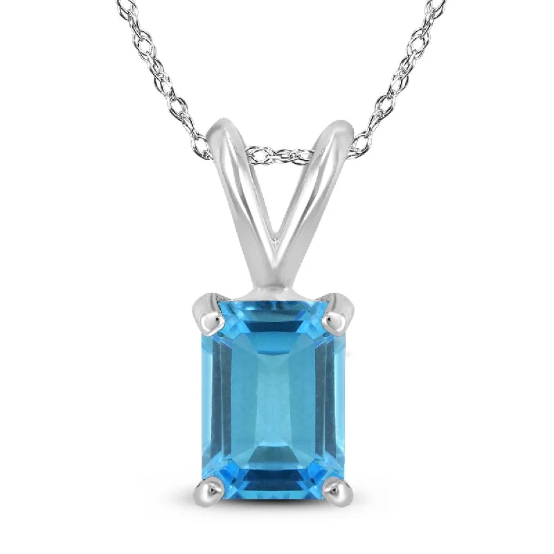 silver pendant necklace with heart pendant -Marquee 14K White Gold 8x6MM Emerald Shaped Blue Topaz Pendant