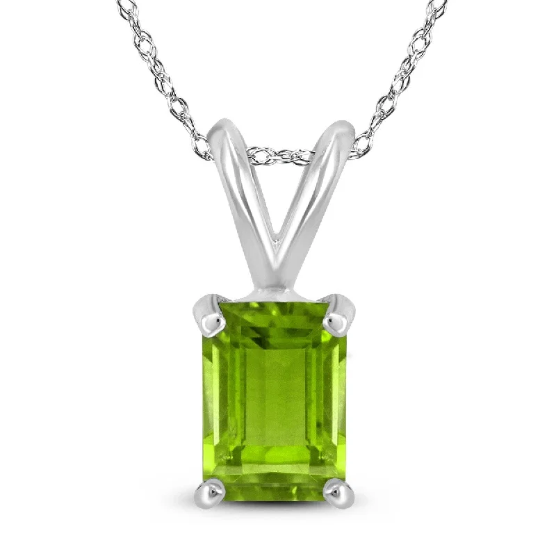 women’s silver pendant necklace with charm for brides -Marquee 14K White Gold 8x6MM Emerald Shaped Peridot Pendant